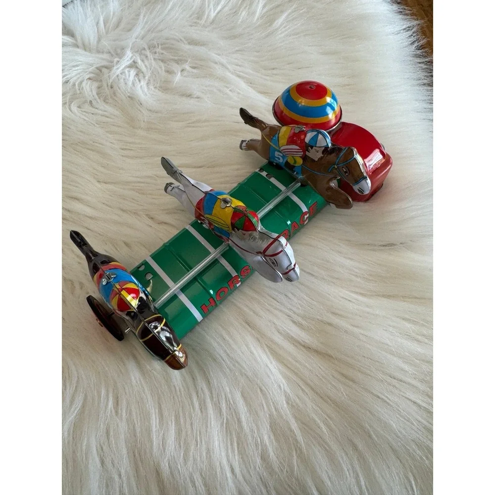 Vintage Schylling Reproduction Tin Wind Up Mechanical Horse‎ Race
